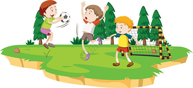 男孩们在球场上踢足球学生夹子足球艺术风景剪裁孩子绘画场地乐趣图片