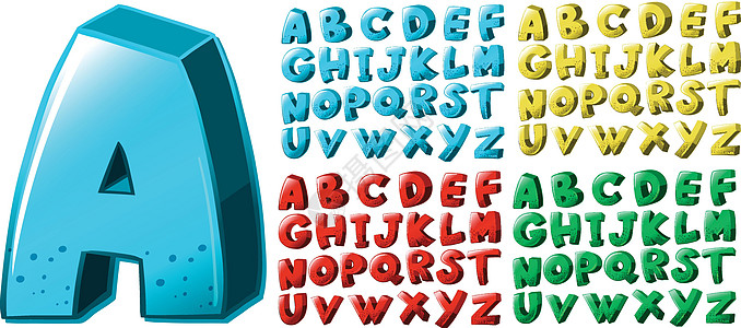 四种颜色的英文字母字体设计图片