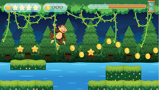 丛林中的猴子跳跃游戏图片