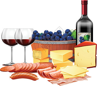 肉奶酪和葡萄酒搭配图片