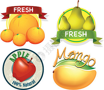 带有文字和新鲜水果的标签设计图片
