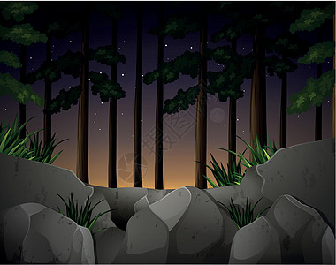 美丽的自然景观月亮森林天空绘画蓝色星星场景艺术石头夹子图片