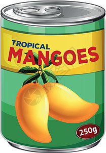 热带芒果罐头夹子装罐饮食绘画金属罐装绿色营养水果艺术图片
