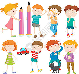 男孩和女孩在不同的行动小路收藏孩子青年瞳孔教育玩具团体插图男生背景图片