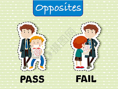 pass 和 fai 的反义词学校教育老师横幅插图海报孩子绘画学生艺术背景图片