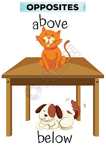 above 和 belo 的反义词绘画宠物动物教育夹子艺术桌子小猫小路小狗图片