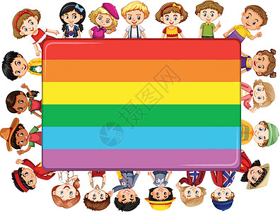 背景中有许多孩子的彩虹板图片