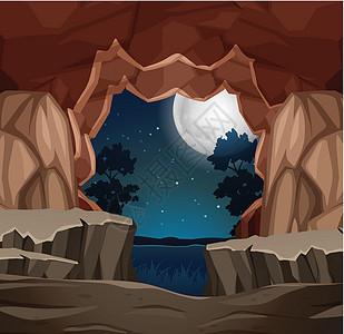 洞穴夜景入口星系阴影森林时间场景月光插图地质学夹子绘画图片