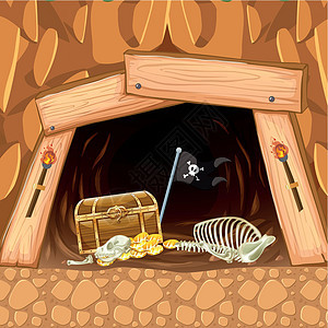 海盗采矿洞穴宝藏和骷髅图片