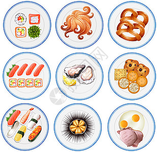 盘子里的寿司和其他类型的食物图片