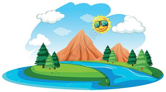 河流自然景观环境绿色夹子风景森林天空蓝色艺术插图旅行图片