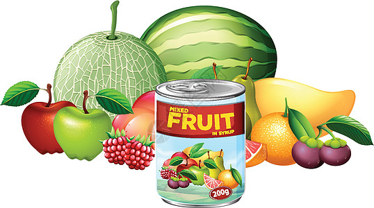 混合水果和新鲜水果罐头图片