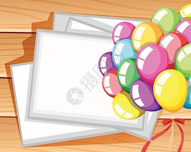 带彩色气球的边框模板艺术边界笔记木头插图绘画邀请函夹子记事本照片背景图片