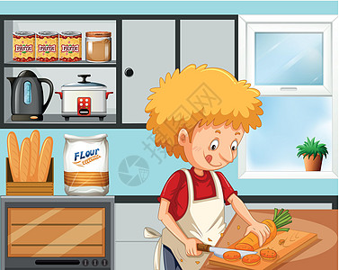在厨房做饭的小男孩图片