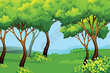 绿色森林自然景观花园艺术公园卡通片环境风景季节植物天空绘画图片