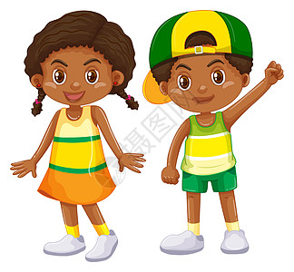 非洲小孩非洲裔美国男孩和女孩插图瞳孔夹子夫妻孩子们学生绘画微笑男生童年插画