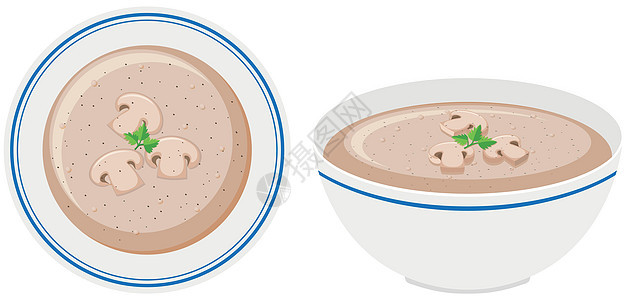 弓形蘑菇汤餐具绘画艺术插图小路午餐食物蔬菜用餐盘子图片