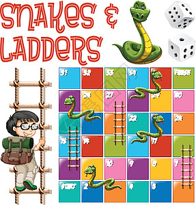 带梯子和蛇的棋盘游戏模板图片