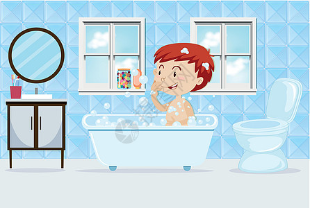 拿蝙蝠的男孩女孩绘画淋浴卡通片身体肥皂卫生浴缸洗发水温泉图片