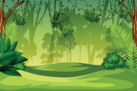 绿色丛林景观森林插图环境木头叶子热带夹子荒野艺术花园图片