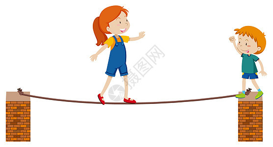 女孩用薄绳行走图片