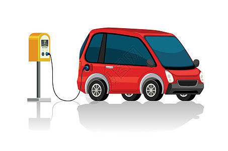在充电站的电动车插图剪贴绿色艺术电池汽车生态活力环境燃料图片