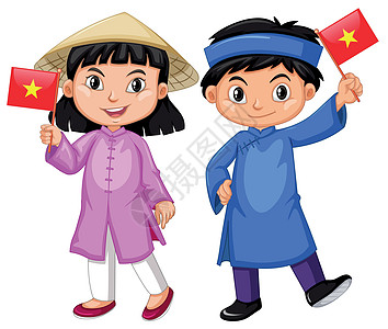 穿着传统服装的越南男孩和女孩国际学生衣服瞳孔微笑戏服童年青年男生地区图片