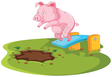 猪在泥坑中跳跃高清图片