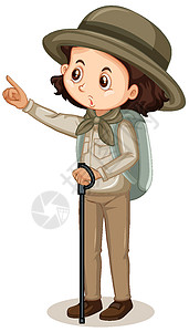 在白色背景上的 safari 装的女孩童年护林员卡通片学生插图衣服绘画艺术孩子们背包图片