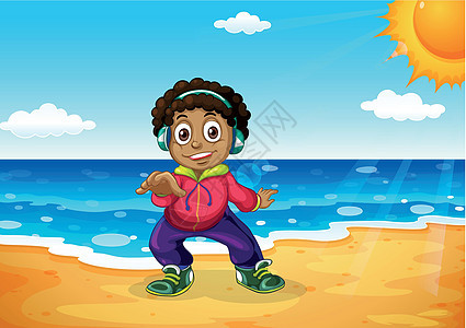 海滩上的男孩旅行夹子假期晴天艺术插图热带黑色天气音乐图片