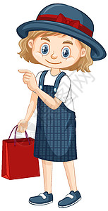 一个有红色 ba 的快乐女孩瞳孔卡通片孩子们购物学生女性绘画青年孩子插图图片