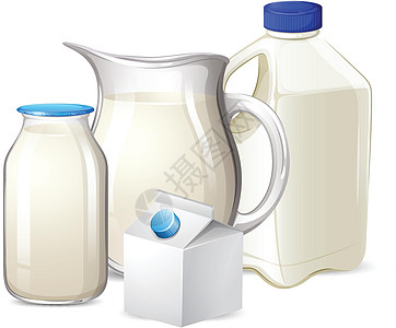 不同容器上的牛奶集图片