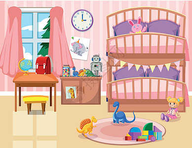 儿童卧室背景孩子房间枕头夹子童年窗户卡通片玩具机器人房子图片