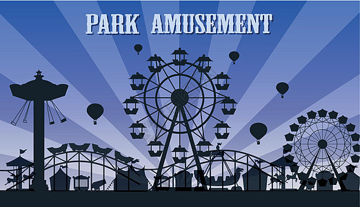 剪影游乐园模板娱乐滚筒乐趣城堡插图过山车剪贴公园黑色紫色图片
