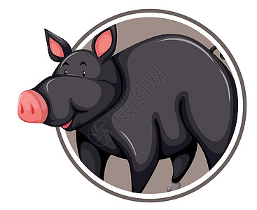 圆模板上的黑猪剪贴荒野野生动物卡通片横幅夹子圆形绘画动物艺术图片