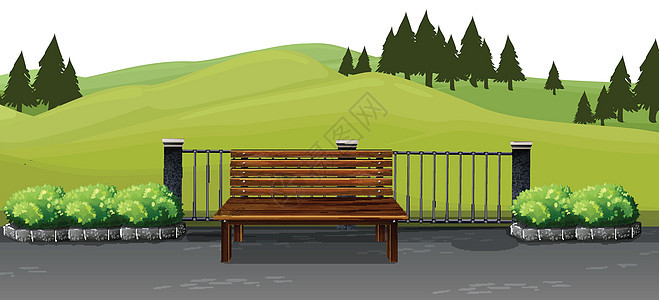 自然环境景观植物场地插图空白长椅栅栏场景公园艺术绘画图片