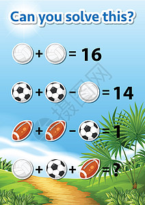 你能解决这个工作表吗橄榄球教育学习知识艺术插图足球方程数字夹子图片