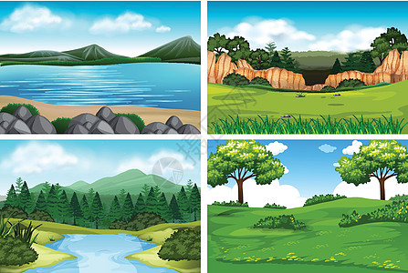 组的自然景观场景旅行天空绿色季节国家绘画插图艺术植物图片