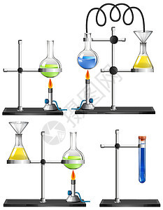 白色背景上的科学设备集剪裁生物卡通片火焰工程绘画实验生物学教育艺术背景图片