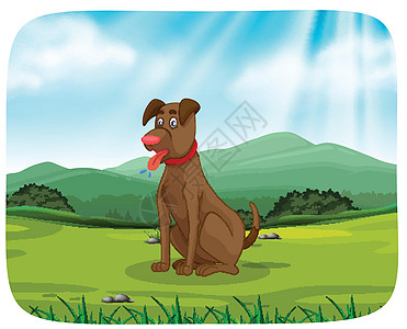 公园里的狗狗艺术绘画环境卡通片插图植物小狗绿色天空季节图片