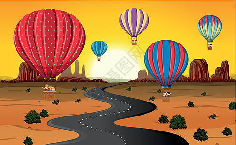 乘坐热气球在沙漠旅行图片