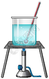 有温度计的烧杯在燃烧的斯坦图片