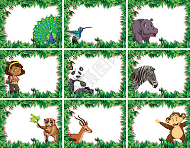 大套动物和人自然框架树叶男生狮子臭鼬叶子麋鹿孔雀卡通片夹子鹦鹉图片