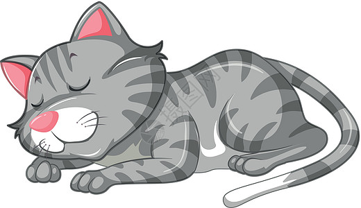 一只猫在睡觉艺术哺乳动物宠物动物睡眠绘画乐趣卡通片白色插图图片