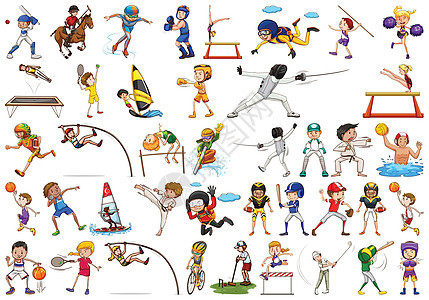 体育运动员特征集绘画篮球天空游戏运动滑雪板网球夹子插图拳击图片