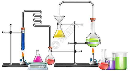 有许多设备的科学实验室化学品插图收藏鼻涕虫生活试管卡通片生物绘画生物学图片