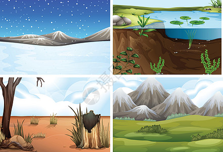 组的自然背景卡通片池塘场景沙漠插图夹子干旱天空旅行绘画图片