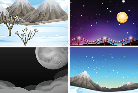 组的自然景观绘画月亮木头插图森林冰屋收藏夹子季节极光图片