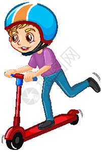 在白色背景上玩滑板车的男孩表演情感安全运动插图瞳孔绘画衣服戏服摩托车图片