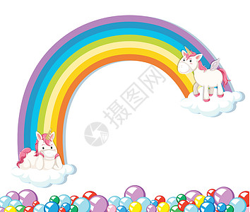 白色背景上的可爱独角兽快乐动物粉色插图彩虹小马喇叭艺术星星气球图片